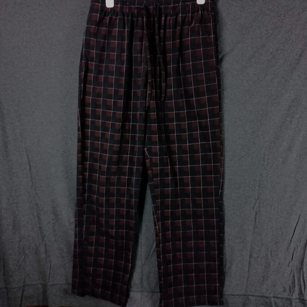 Nautica Plaid Flannel Pajama Pants Mens M Burgandy Black Loungewear Cozycore